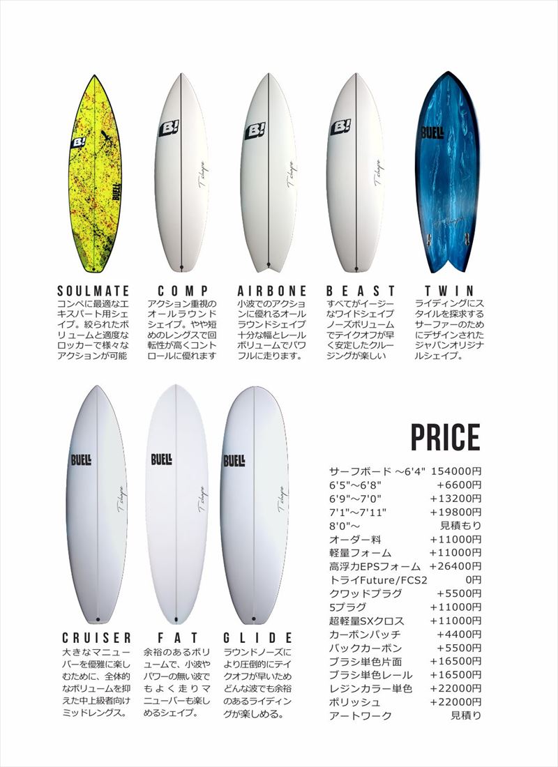 【ライダー使用ボード】BUELL SURFBOARDS  6' SOULMATEボリューム312l